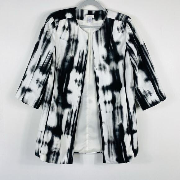 Chico's Size Medium 8 1 Abstract Print Dressy Tunic Jacket Black White - Picture 1 of 4